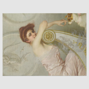 Young Lady Stroking Her Puppy Dog (by V.M. Corcos) Tissue Paper