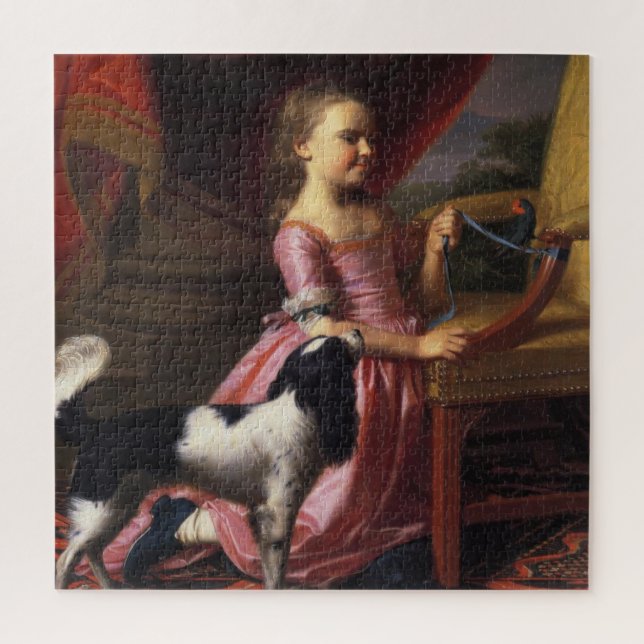 Young Lady with a Bird and Dog (Singleton Copley) Jigsaw Puzzle (Vertical)