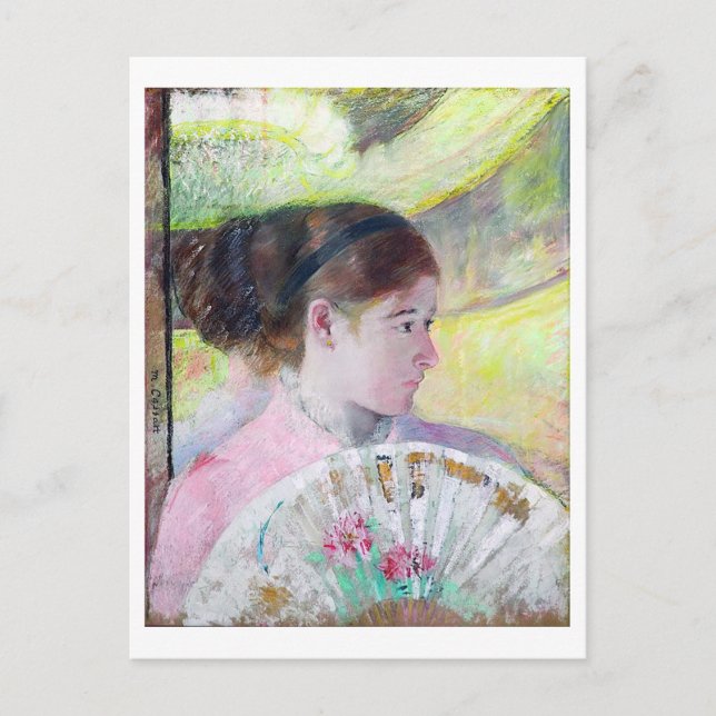 Young Lady with a Japanese Fan, Mary Cassatt Postcard (Front)