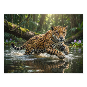 Young Leopard Walking In Lush Jungle Photo Enlarge Print