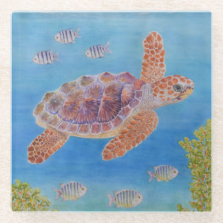 Young Loggerhead Sea Turtle Glass Coaster