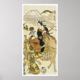 Young Lovers by Mt Fiji, Toshinobu, 1720 Poster