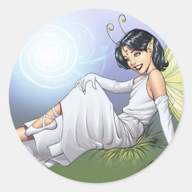 Young Magical Elf Fairy by Al Rio Classic Round Sticker (Front)