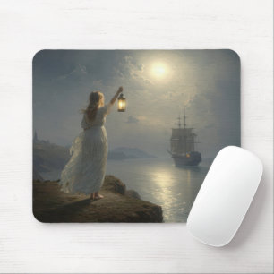 Young Maiden Holding a Lantern in a Harbour Mouse Mat