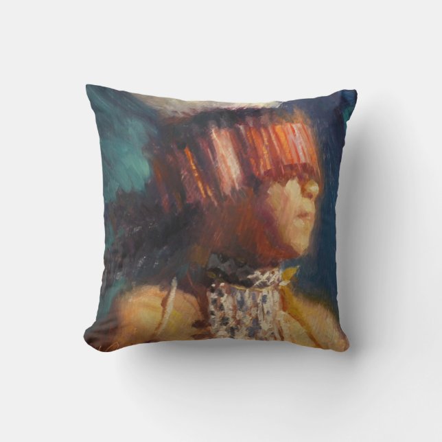 Young Maidu Dancer Throw Pillow (Front)