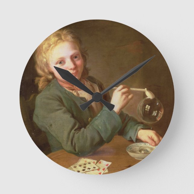 Young Man Blowing Bubbles from a Clay Pipe, 1766 Round Clock (Front)