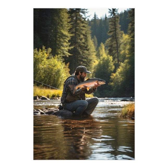 *~* Young Man Fishing Stream Nature AP49 Photo Print (Front)