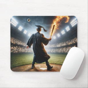 Young Man Graduate With Flaming Baseball Bat Mouse Mat