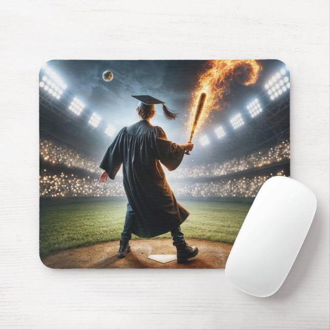 Young Man Graduate With Flaming Baseball Bat Mouse Mat (With Mouse)