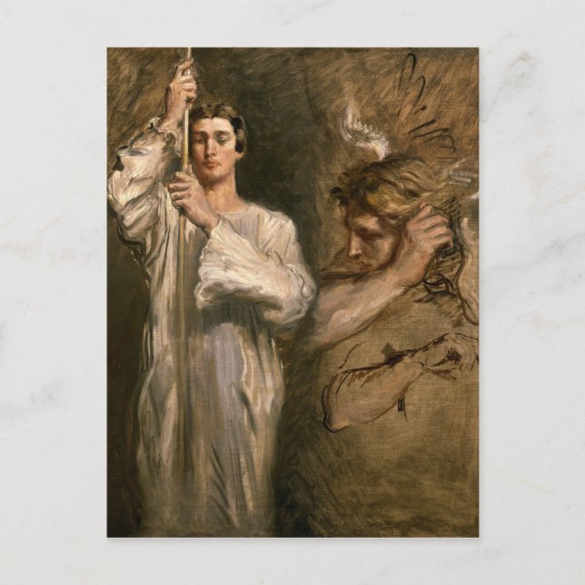 Young Man Holding a Cross Postcard (Front)