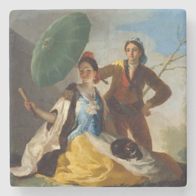 Young Man Holding a Parasol for a Spanish Lady Stone Coaster (Front)