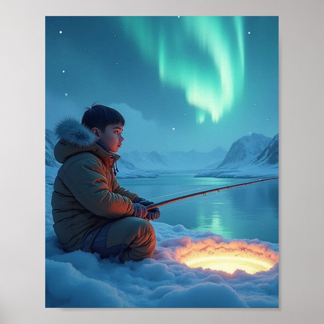 Young man ice fishing poster (Front)