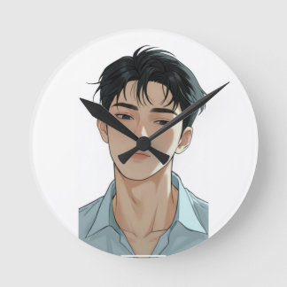Young man in a soft round clock