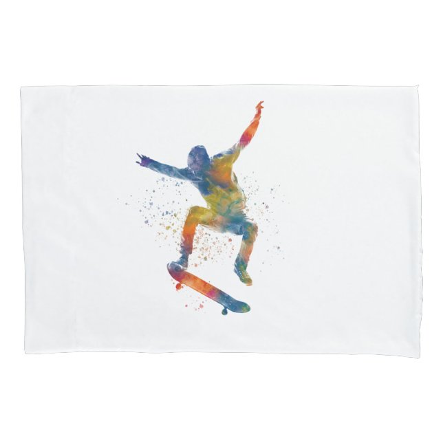 young man on skateboard watercolor pillowcase (Front-Left)