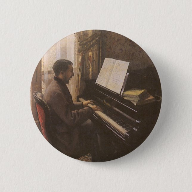 Young Man Playing the Piano by Gustave Caillebotte 6 Cm Round Badge (Front)