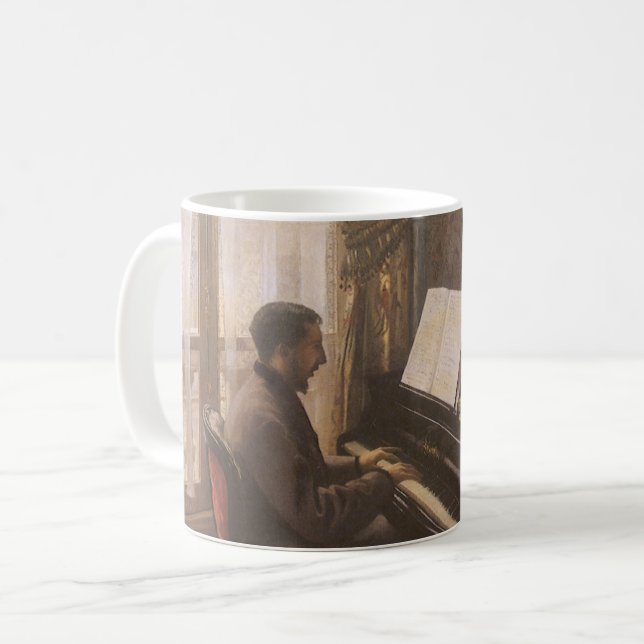 Young Man Playing the Piano by Gustave Caillebotte Coffee Mug (Front Left)