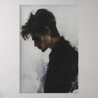 Young Man Side Profile Portrait Painting, Dark Poster