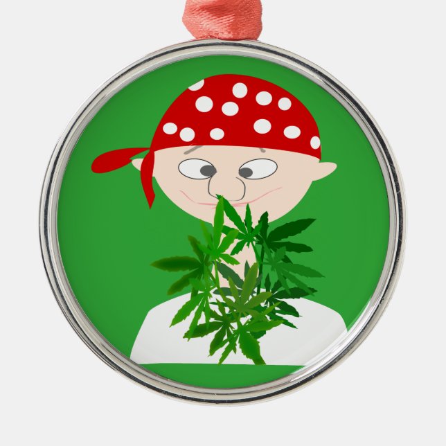 Young Man with Weed Bouquet Personalised Metal Tree Decoration (Front)