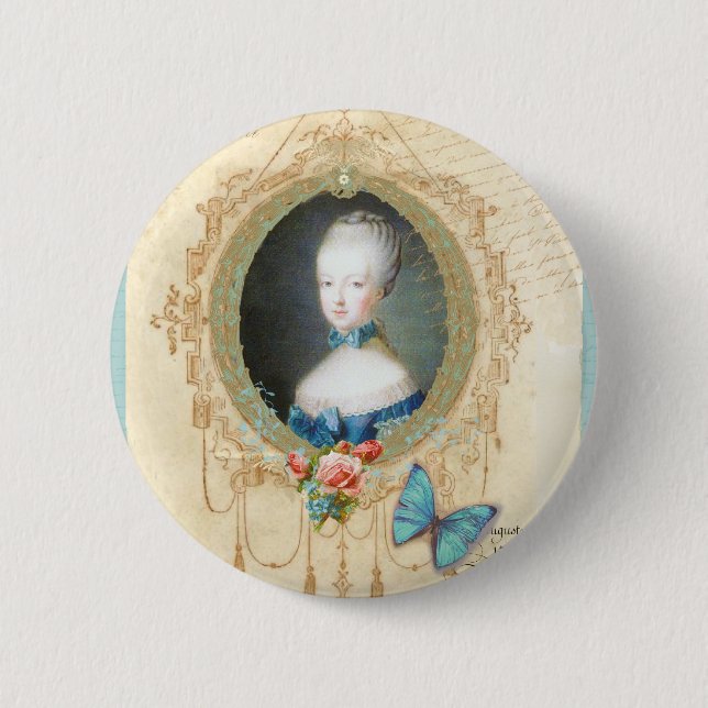 Young Marie Antoinette Butterfly Art Print 6 Cm Round Badge (Front)
