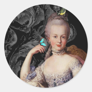 Young Marie Antoinette, french, scroll black Classic Round Sticker
