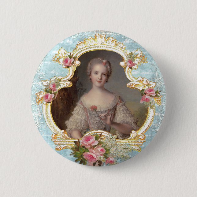 Young Marie Antoinette n Pink Roses Button Pin (Front)