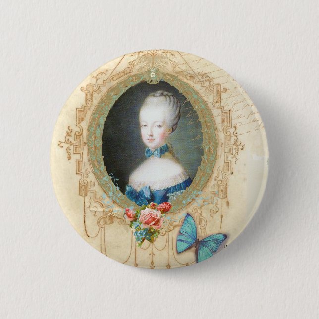 Young Marie Antoinette Ornate Button Pin (Front)