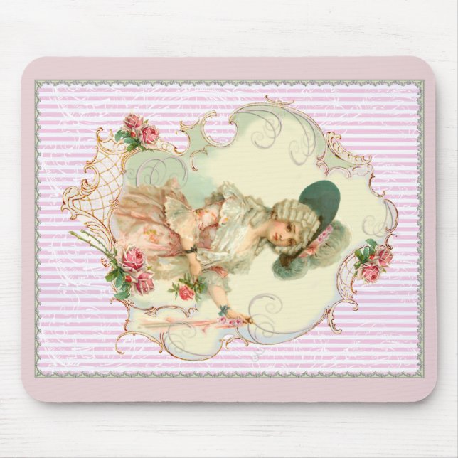 Young Marie Antoinette Pink Roses Mouse Mat (Front)