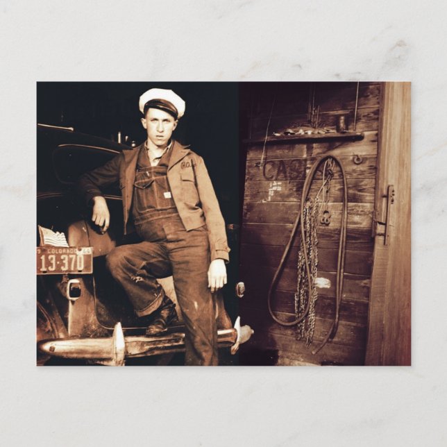 Young Mechanic Vintage Photo Postcard (Front)
