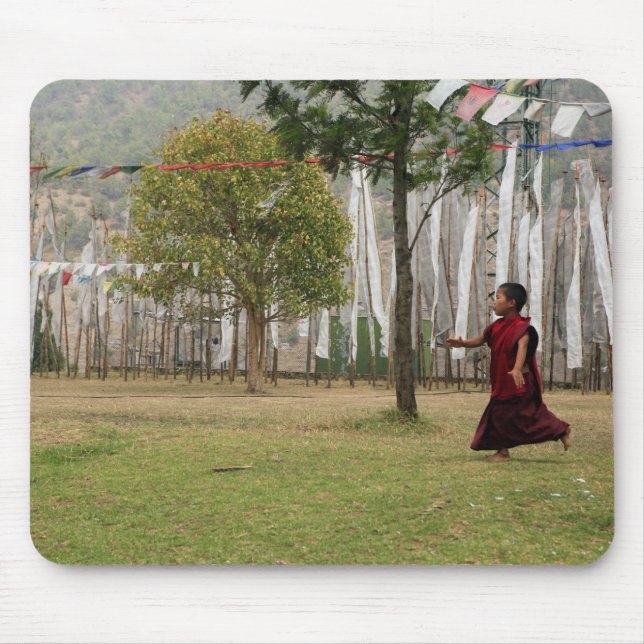 Young monk and prayer flags mouse mat (Front)
