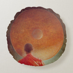 Young Monk with Gong Round Cushion