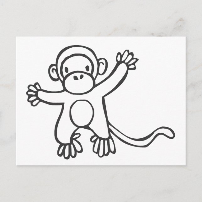 Young Monkey in Black and White Sketch Postcard (Front)