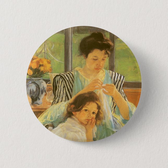 Young Mother Sewing by Mary Cassatt, Vintage Art 6 Cm Round Badge (Front)