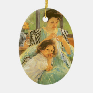 Young Mother Sewing by Mary Cassatt, Vintage Art Ceramic Tree Decoration