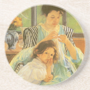 Young Mother Sewing by Mary Cassatt, Vintage Art Coaster