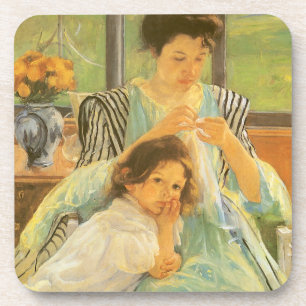 Young Mother Sewing by Mary Cassatt, Vintage Art Coaster