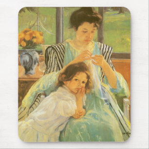 Young Mother Sewing by Mary Cassatt, Vintage Art Mouse Mat