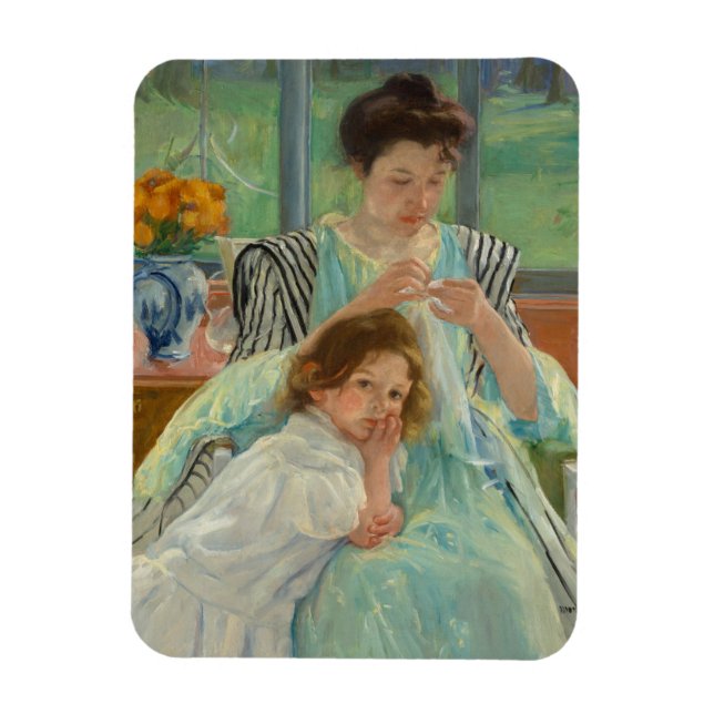 Young Mother Sewing Magnet (Vertical)