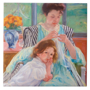 Young Mother Sewing, Mary Cassatt Tile