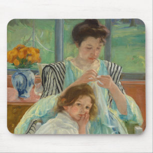 Young Mother Sewing Mouse Mat