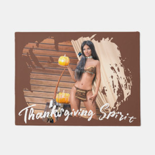 Young Native American Posing on Wood Wall Doormat