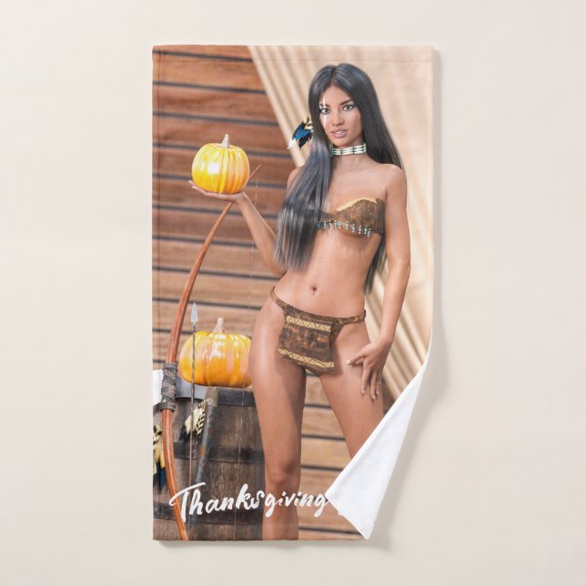 Young Native American Posing on Wood Wall Hand Towel (Hand Towel)