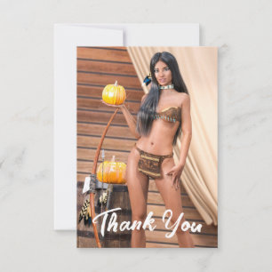 Young Native American Posing on Wood Wall Thank You Card