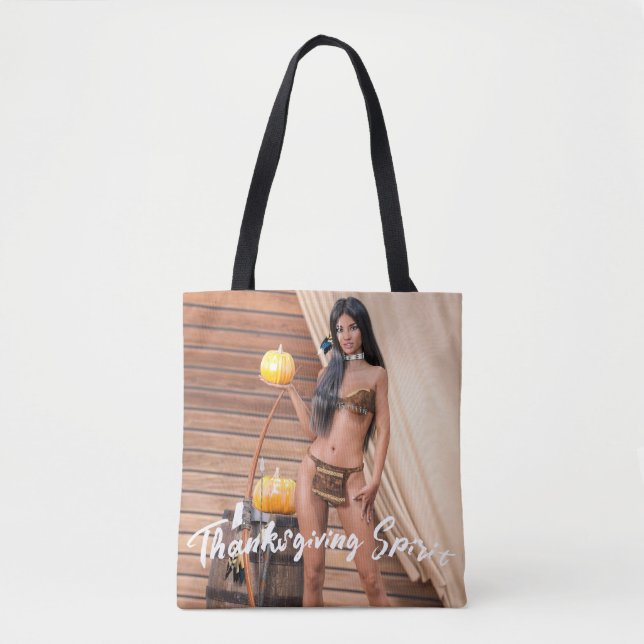 Young Native American Posing on Wood Wall Tote Bag (Front)