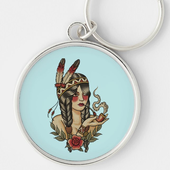 Young native American woman Key Ring (Front)