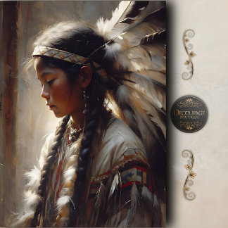 Young Native Girl Feather Headdress Decoupage Tissue Paper