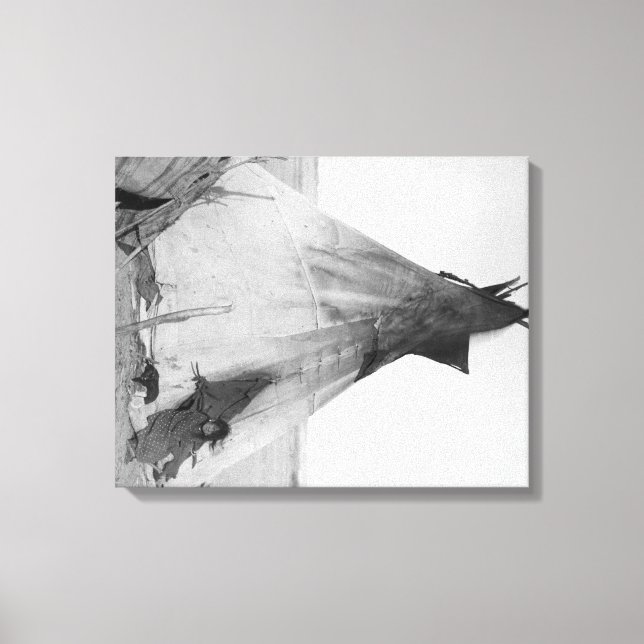 Young Oglala Indian Girl with Puppy outside Tipi Canvas Print (Front)