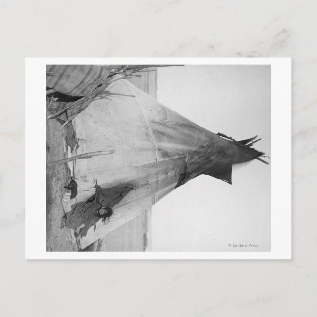 Young Oglala Indian Girl with Puppy outside Tipi Postcard (Front)