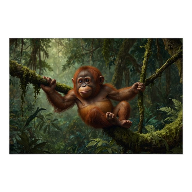 Young Orangutan in a Rain Forest Poster (Front)