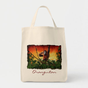 Young Orangutan & Jungle Sunrise Wildlife Tote Bag