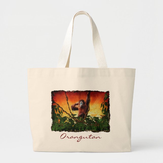 Young Orangutan & Jungle Sunrise Wildlife Tote Bag (Front)